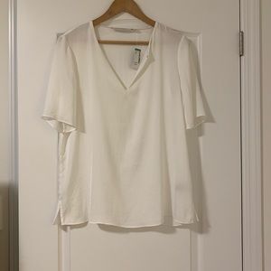 Simons short sleeve white satin blouse